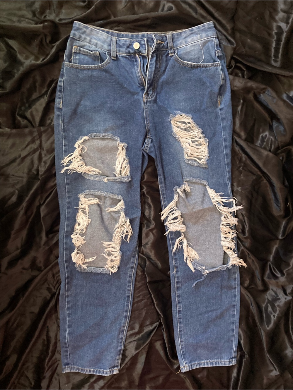 Distressed mom jeans
